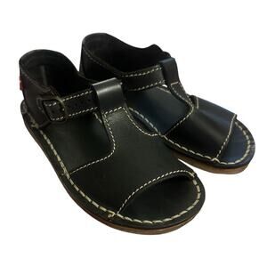 Women 38 7.5-8 Duckfeet Duck Feet Samso Black Leather Sandals Open Toe Shoes